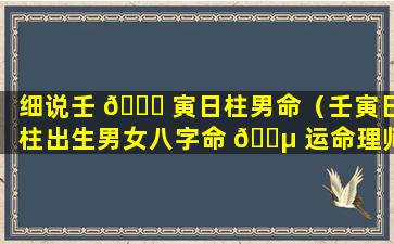 细说壬 🍀 寅日柱男命（壬寅日柱出生男女八字命 🐵 运命理师念鲜）